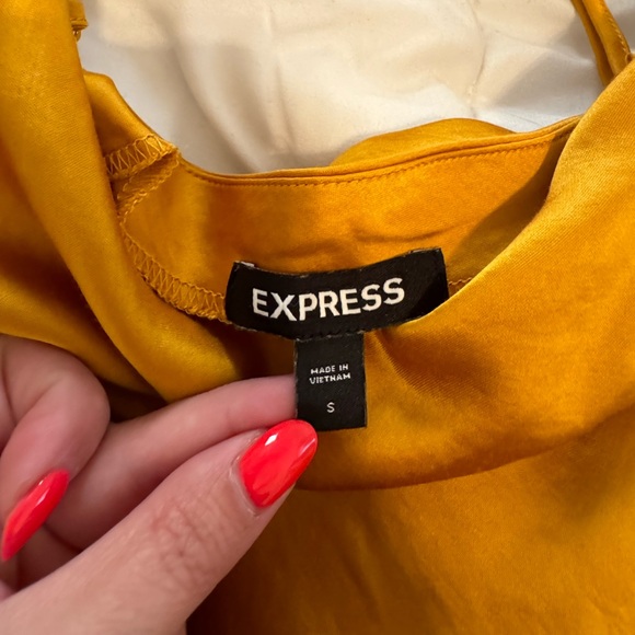 Worn once yellow golden silk dress from Express size small - Picture 4 of 5